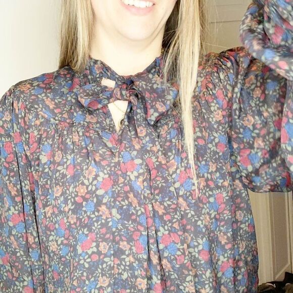 Polo Ralph Lauren Multicolor Fall Floral Print Tie Neck Shirt Blouse Size Small - Picture 4 of 15